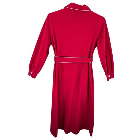 Vassarette Vintage Red Velour Long Collared Button Front Belted Housecoat Robe M - Picture 2 of 7